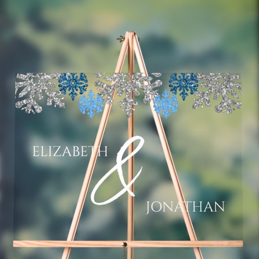 シルブルーの雪の結晶の冬の結婚式 アクリルサイン (ニュートラル)