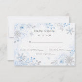 シルブルーの雪の花の冬の結婚式 出欠カード (正面)