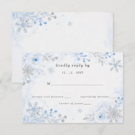 シルブルーの雪の花の冬の結婚式 出欠カード