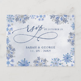 シルブルー スノーフレークス 冬の結婚式 RSVP ポストカード