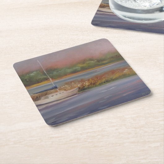 シルボートサンセット平和湿地セーレン スクエアペーパーコースター (アングル)