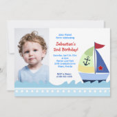 シルボートボーイズ写真誕生日招待状テンプレート 招待状 (正面)