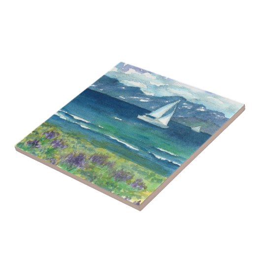 シルボートマウンテンレイクパープルウォーター色ルピネス タイル (側面)