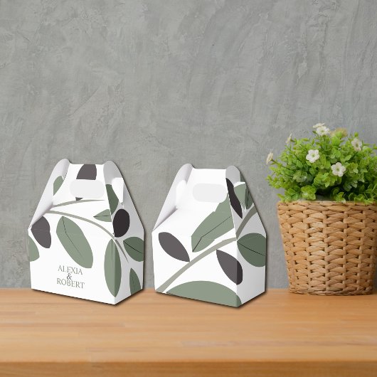 シルライズドオリーブ地中海のブランチ結婚チャーム フェイバーボックス