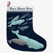 シロイルカのクリスマスのストッキングはシロイルカのクジラを個人化します ラージクリスマスストッキング (正面)