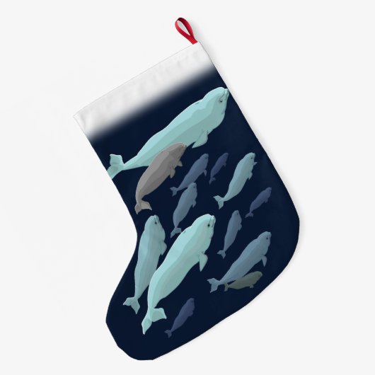 シロイルカのクリスマスのストッキングはシロイルカのクジラを個人化します ラージクリスマスストッキング (裏面 (吊り時))