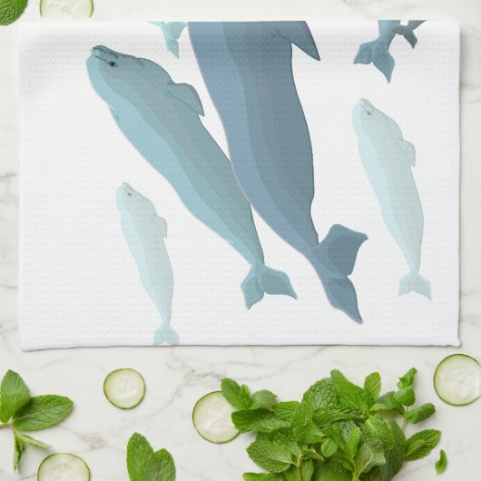 シロイルカタオルのシロイルカのクジラの皿タオルのクジラのギフト キッチンタオル (折り畳み)