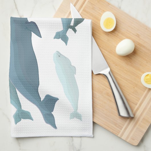 シロイルカタオルのシロイルカのクジラの皿タオルのクジラのギフト キッチンタオル (四つ折り)