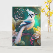 シロガオカンムリカケス幻想の鳥 カード (黄色い花)