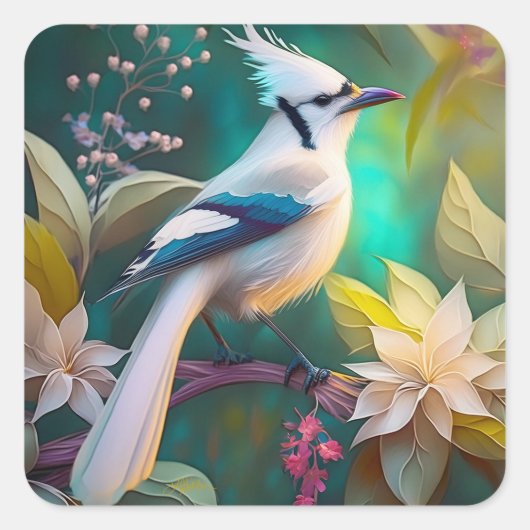 シロガオカンムリカケス幻想の鳥 スクエアシール (正面)