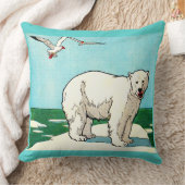 シロクマとカモメのプリント クッション (ブランケット)