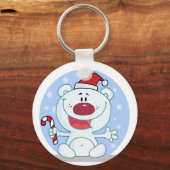 シロクマとキャンディーケーンホリデーTシャツ キーホルダー (正面)