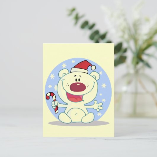 シロクマとキャンディーケーンホリデーTシャツ シーズンポストカード (スタンド正面)