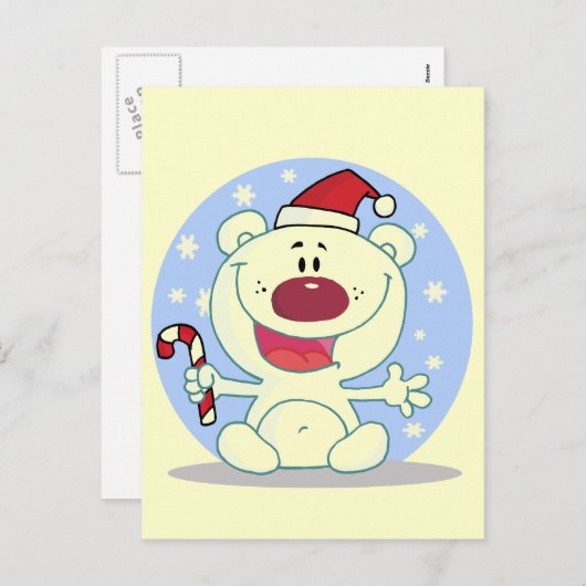 シロクマとキャンディーケーンホリデーTシャツ シーズンポストカード (正面/裏面)