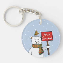 シロクマとコマドリのクリスマスグリーティング キーホルダー