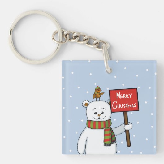 シロクマとコマドリのクリスマスグリーティング キーホルダー (正面)