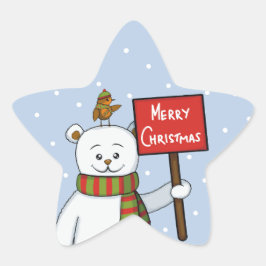 シロクマとコマドリのクリスマスグリーティング 星シール