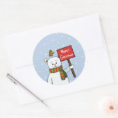 シロクマとコマドリのクリスマス グリーティング ラウンドシール (封筒)