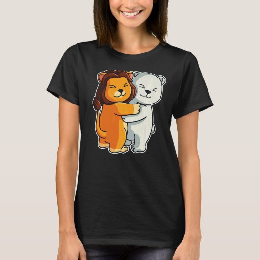 シロクマとライオンかわいい動物のための女性動物 Tシャツ (正面)
