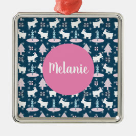 シロクマと木のモノグラムクリスマスプレゼント メタルオーナメント