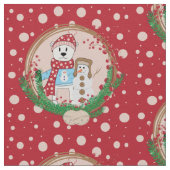 シロクマと雪だるまのクリスマス模様の織物 ファブリック (クローズアップ)