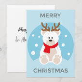 シロクマのクリスマスカード、鹿の角 楽しい かわいい シーズンカード (正面/裏面)