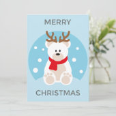 シロクマのクリスマスカード、鹿の角 楽しい かわいい シーズンカード (スタンド正面)