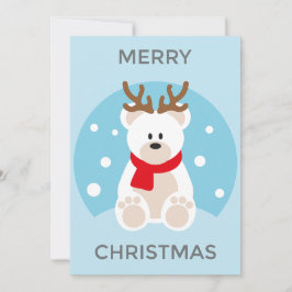 シロクマのクリスマスカード、鹿の角 楽しい かわいい シーズンカード