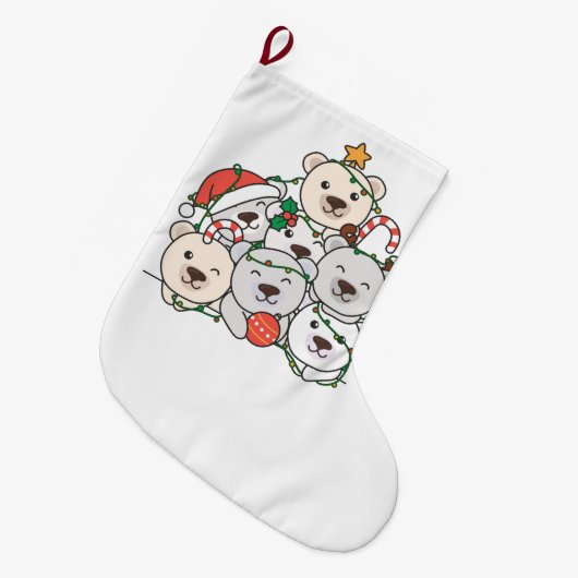 シロクマのクリスマスツリーおもしろい動物のクリスマス ラージクリスマスストッキング (正面 (吊り時))