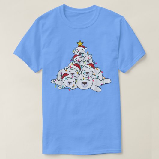 シロクマのクリスマスツリーおもしろい動物クリスマスP Tシャツ (デザイン正面)