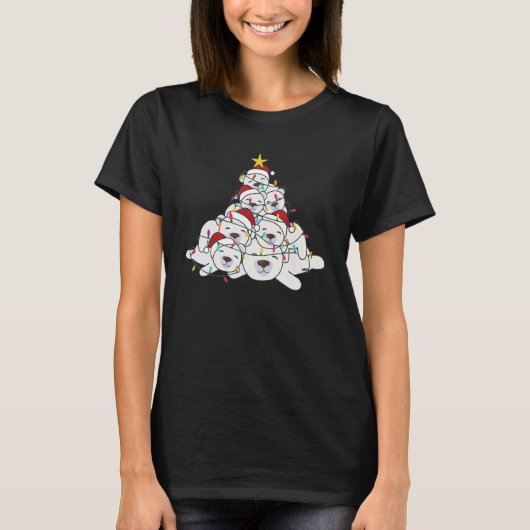シロクマのクリスマスツリーおもしろい動物クリスマスP Tシャツ (正面)