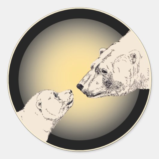 シロクマのスティッカー野生動物のクマ&キューベスティッカー ラウンドシール (正面)