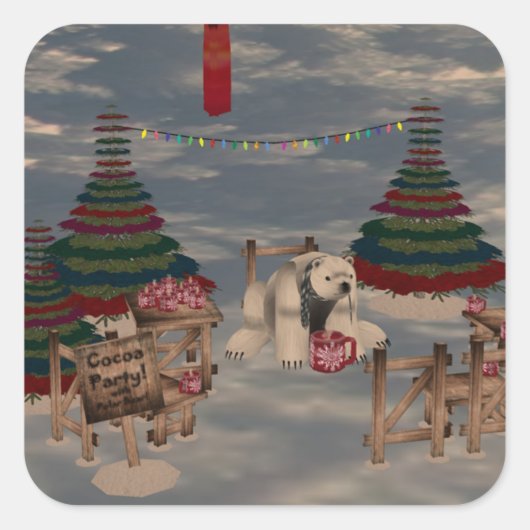 シロクマのステッカー スクエアシール (正面)