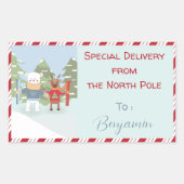 シロクマのトナカイ特別配送シール 長方形シール (正面)