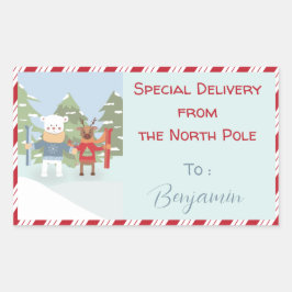 シロクマのトナカイ特別配送シール 長方形シール