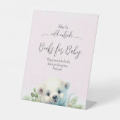 シロクマのピンクの雪の冬のベビーシャワー 台座サイン (正面)