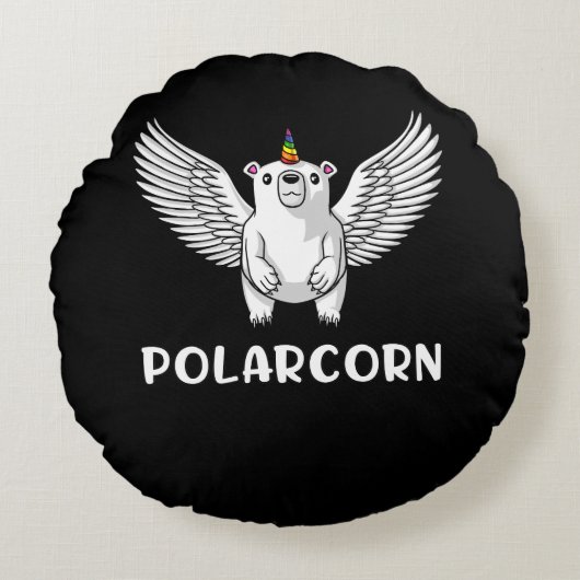 シロクマのユニコーンおもしろい北極動物 ラウンドクッション (正面)