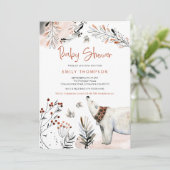 シロクマ冬の葉焼けオレンジ色の赤ちゃんシャワー 招待状 (スタンド正面)