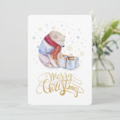 シロクマ冬の雪メリークリスマス シーズンカード (スタンド正面)