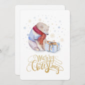 シロクマ冬の雪メリークリスマス シーズンカード (正面/裏面)