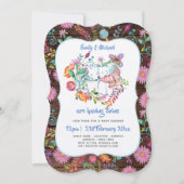 シロクマ双子ベビーシャワー招待状フォーク花 招待状 (正面)