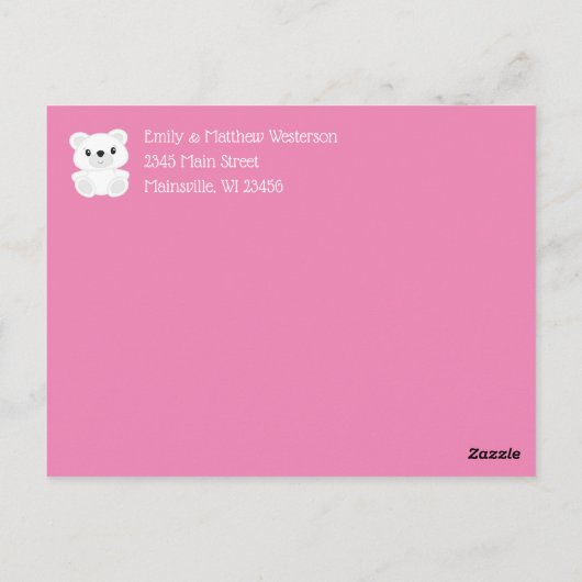 シロクマ赤ちゃんシャワーピンク ポストカード (裏面)