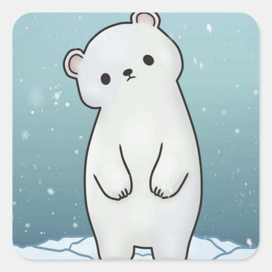 シロクマ雪の雪 スクエアシール (正面)