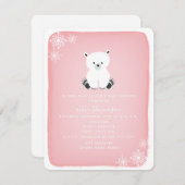 シロクマ雪片ガールベビーシャワー – ピンク 招待状 (正面/裏面)