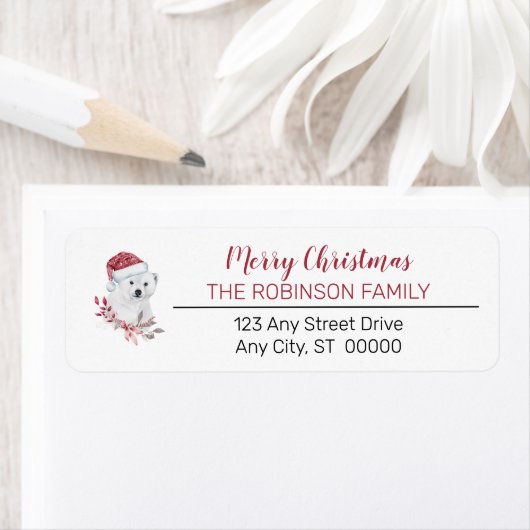 シロクマ |サンタハットメリークリスマスファミリー ラベル (インサイチュ)