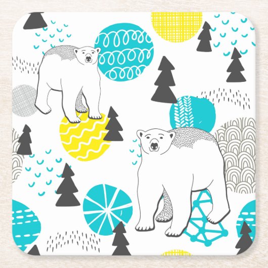 シロクマ スクエアペーパーコースター (正面)