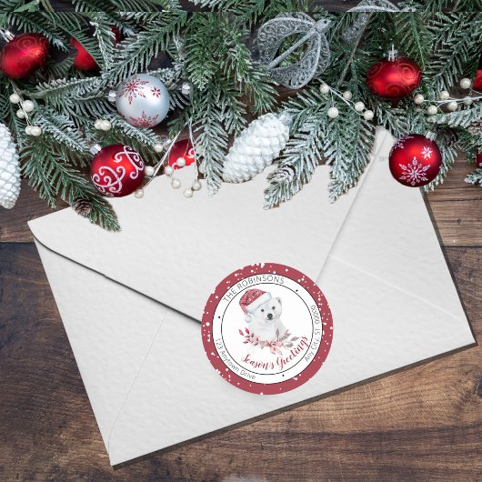 シロクマ | Santa Hat Season's Greetings Family ラウンドシール