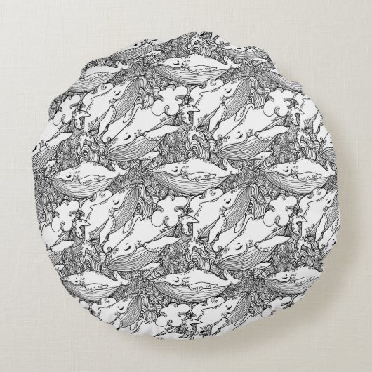 シロクロコブハククジラ ラウンドクッション (裏面)