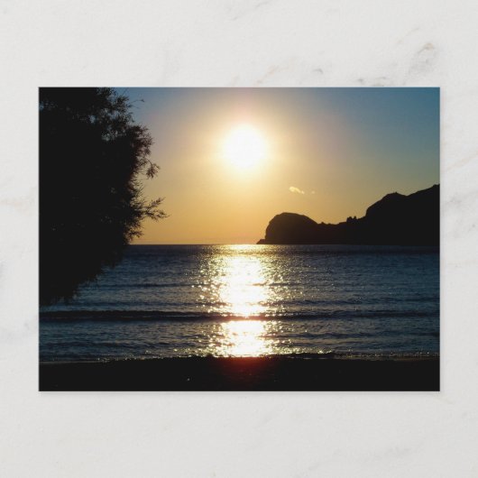 シロスのビーチの夕日 ポストカード (正面)
