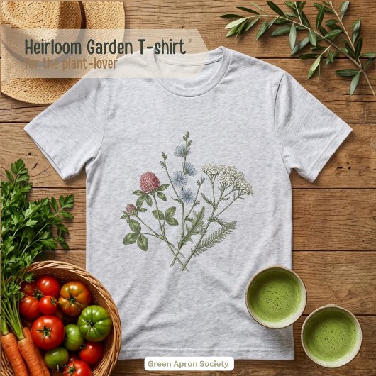 シロツメクサ チコリー 野の花の植物画 トライブレンドTシャツ
